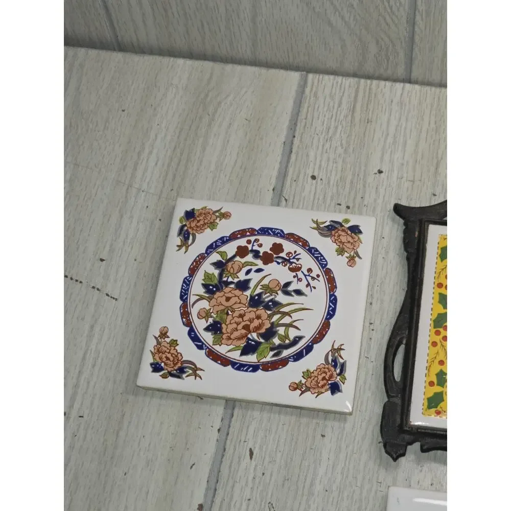 Vnt Ceramic Tile Christmas Trivets/Floral Coasters Set of 4 Holiday Decorative